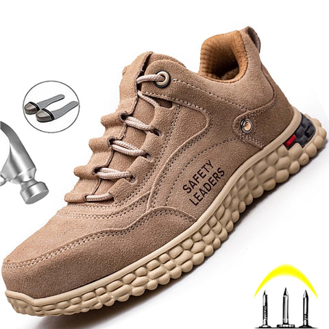 Genuine Leather Sneakers Work Safety Shoes Light Security Boots